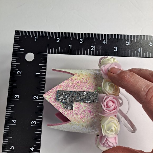 First Birthday Girl Crown Hats Party Celebration White pink Glitter - Picture 6 of 8